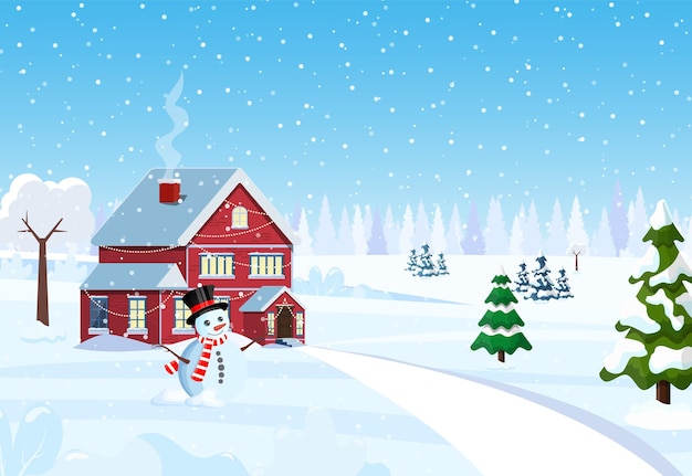 Casa suburbana coperta di neve Costruzione in ornamento natalizio Decorazione di buon anno Buon Natale Celebrazione di nuovo anno Xmas Illustrazione vettoriale