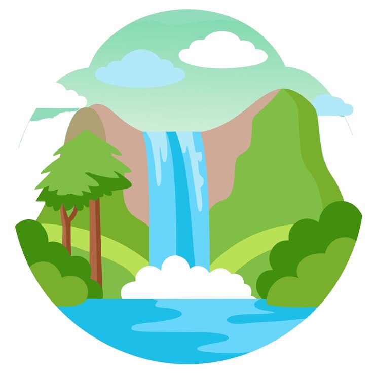Vettore cascata paesaggio clipart cartone animato disegno illustrativo