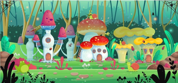 Case dei funghi. Illustrazione vettoriale.