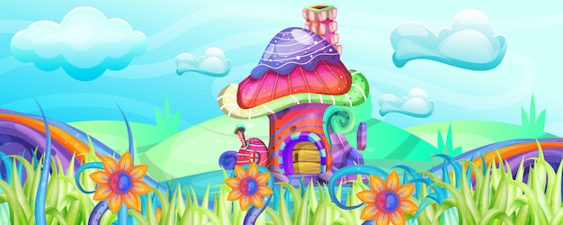 Case del fungo nell&#39;illustrazione del giardino