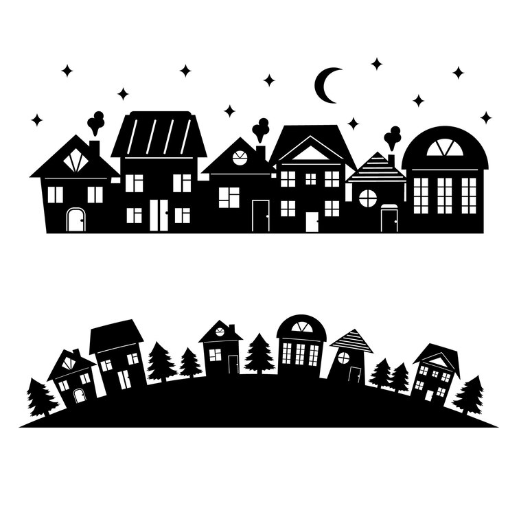 Case e paesaggio urbano isolato illustrazione vettoriale icona stencil