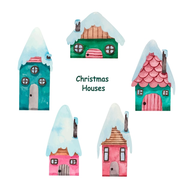 Case invernali di Natale dell'acquerello