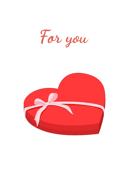 Casella rossa a forma di cuore con un fiocco rosa per dolci Illustrazione vettoriale