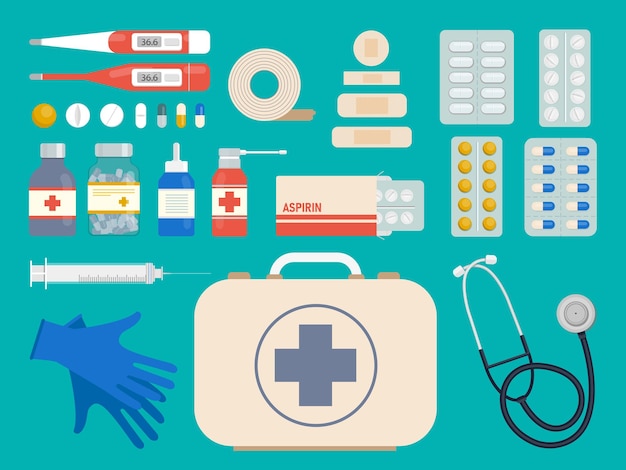 cassetta del pronto soccorso con attrezzatura medica