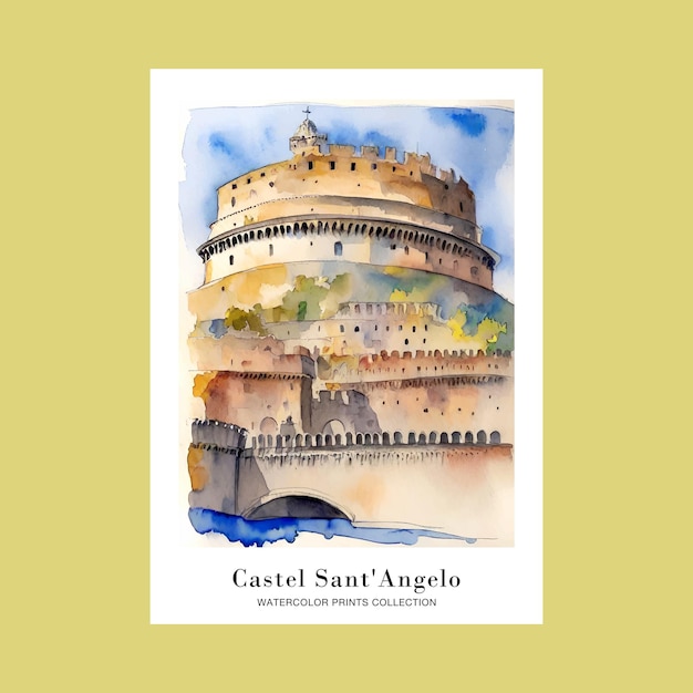 Castel Sant039Angelo Italia Acquerello Pittura Poster stampabile