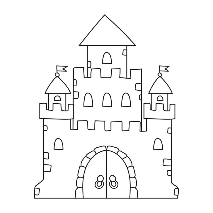 Castello da favola Pagina del libro da colorare per bambini Personaggio in stile cartone animato Illustrazione vettoriale isolata su sfondo bianco