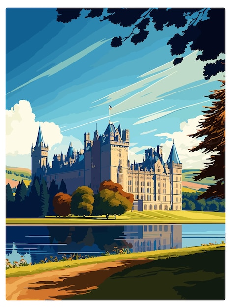 Castello di Inveraray Scozia Poster da viaggio vintage Cartolina souvenir Ritratto dipinto Illustrazione WPA