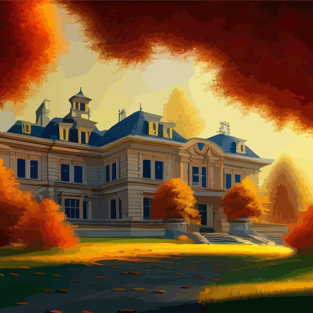 Castello in una bella giornata autunnale concept art paesaggio illustrazione vettoriale