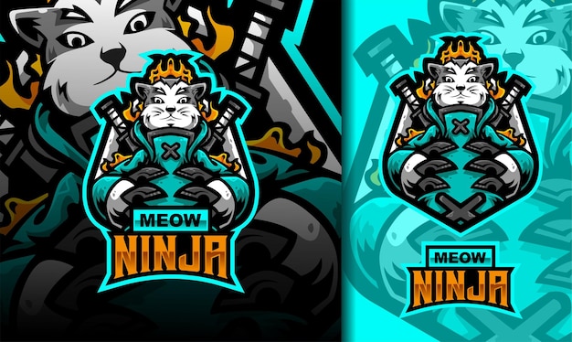 Cat Ninja Meow Gaming mascotte esport logo design