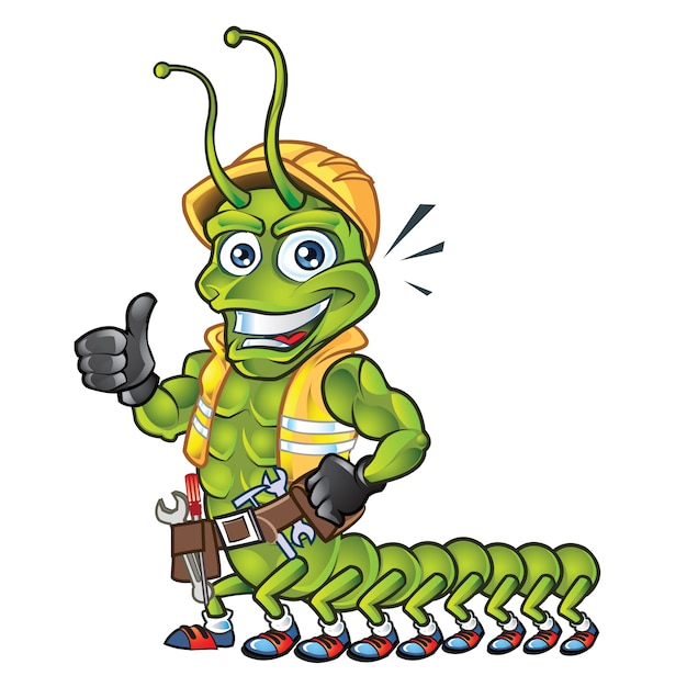 Caterpillar Road Worker Cartoon Mascot