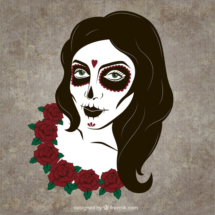 Vettore catrina illustrazione cranio con rose