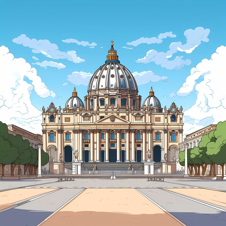 Vettore cattedrale di san pietro nella città del vaticano.
