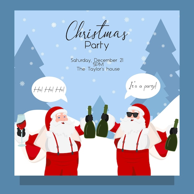 Cattivo, buffo, ubriaco, Babbo Natale che beve, invito alla festa.