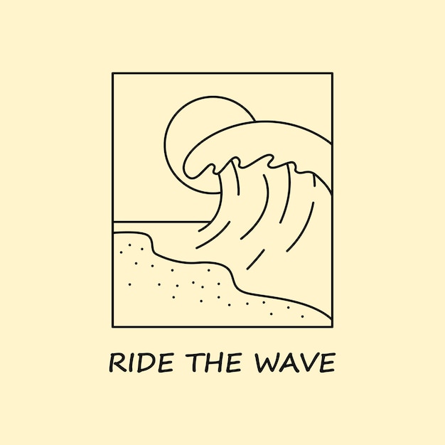 Cavalcare l'onda Un'onda sul mare Illustrazione vettoriale di contorno disegnato a mano