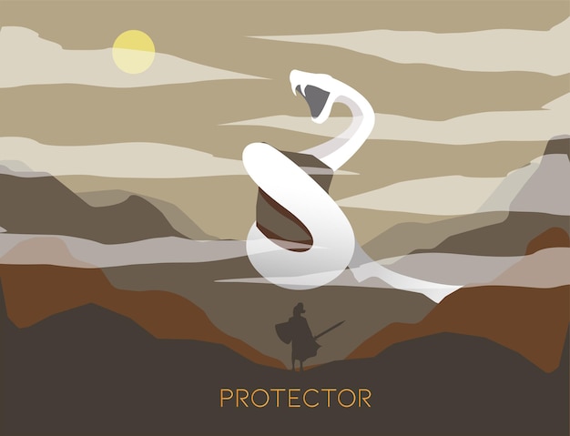 Cavaliere vs serpente gigante illustrazione vettoriale