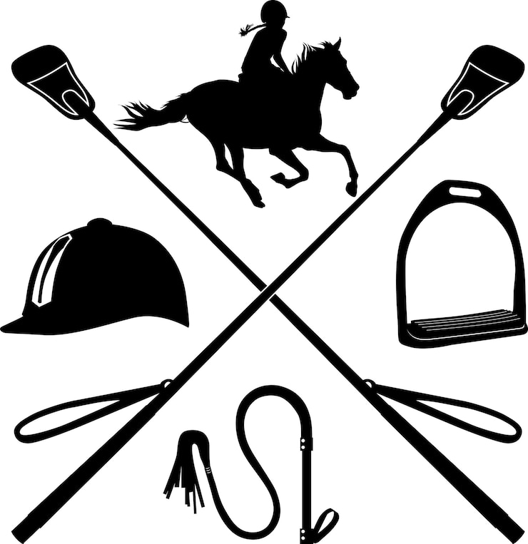 Vettore cavalleria cavallo e cavaliere casco equestre