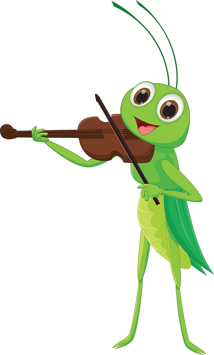 Vettore cavalletta carina con un violino