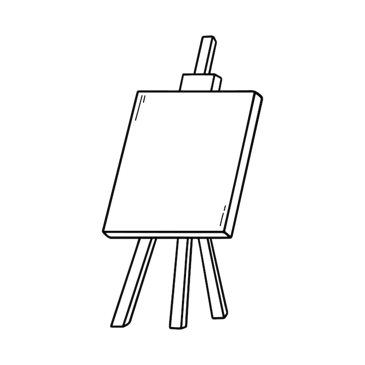 Vettore cavalletto disegnato a mano con tela bianca doodle art attrezzature in stile schizzo