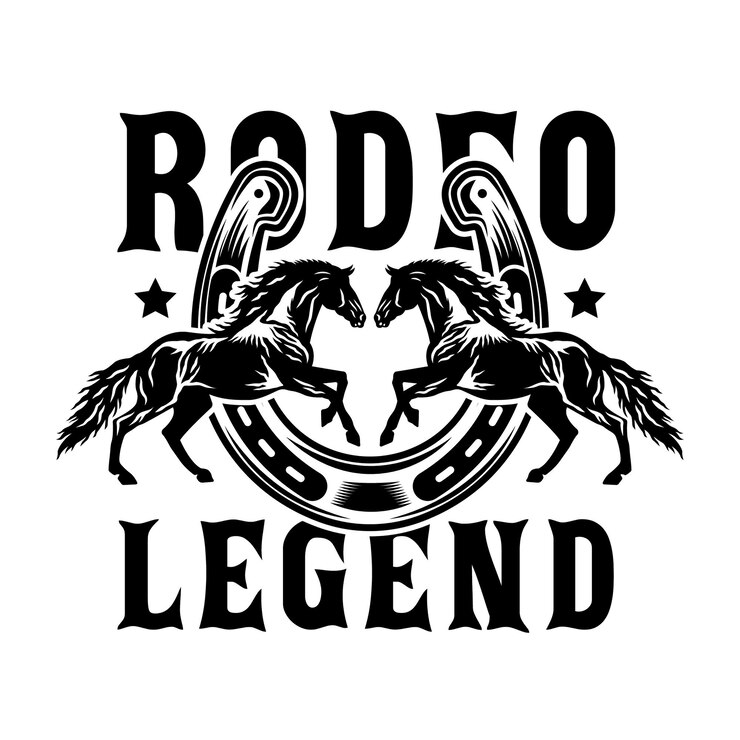 Vettore cavalli da cowboy rodeo con ferro di cavallo