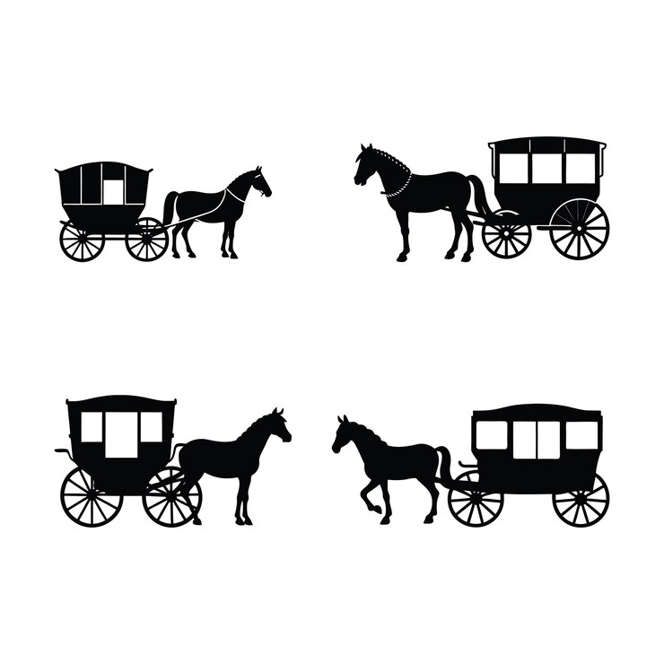 Vettore cavallo di carrozza vintage classico con fascio vettoriale di carro