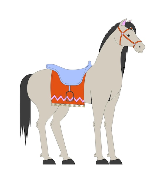 Cavallo di pura razza a sella personaggio di cartoni animati 2D