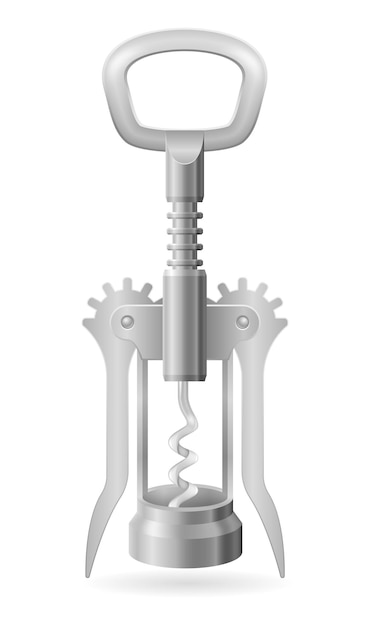 Cavatappi in metallo per aprire un tappo di sughero in una bottiglia di vino illustrazione vettoriale isolato su sfondo bianco