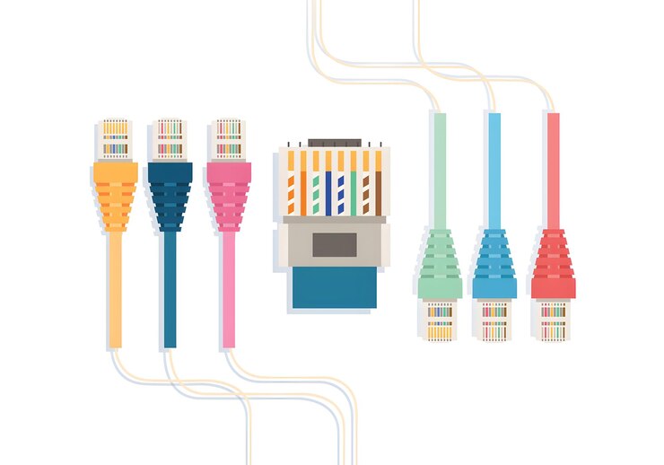 Vettore cavi e connettori ethernet colorati