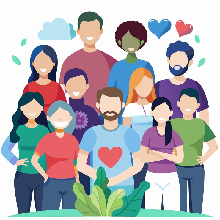 Vettore celebrare la diversità e l'amore un gruppo multigenerazionale e multiculturale