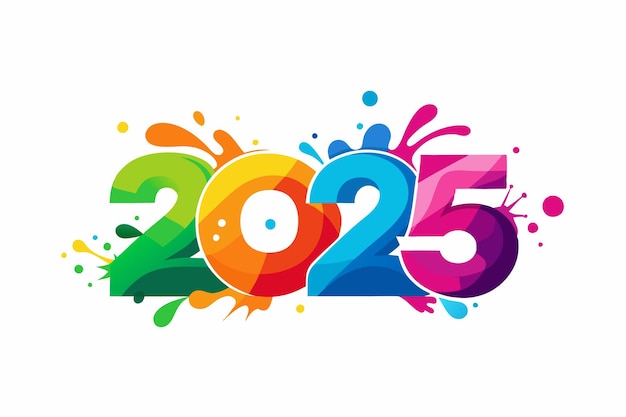 Celebrazione colorata Buon anno 2025 Vettore tipografico su sfondo bianco