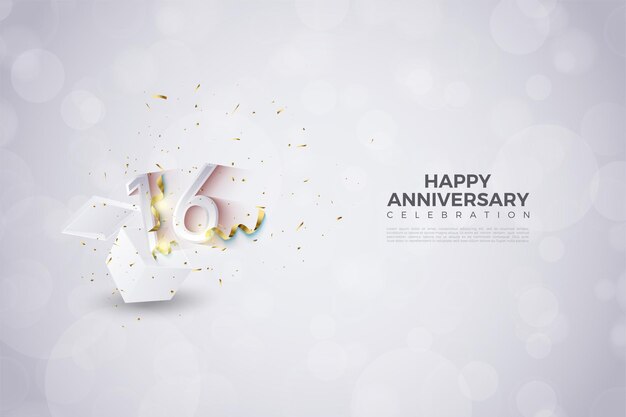 Celebrazione del 16° anniversario con illustrazione della confezione regalo 3d.