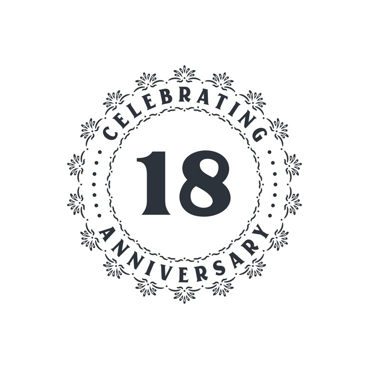 Vettore celebrazione del 18° anniversario biglietto di auguri per il 18° anniversario