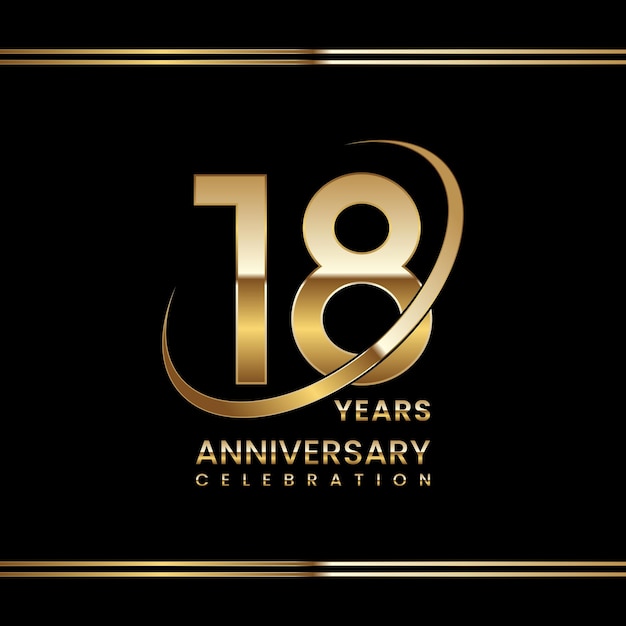 Celebrazione del 18° anniversario Design del logo dell'anniversario con modello vettoriale del logo dell'anello d'oro