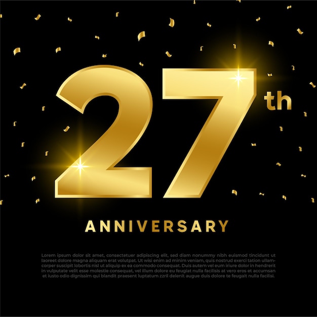 Celebrazione del 27° anniversario con colore glitter oro e sfondo nero