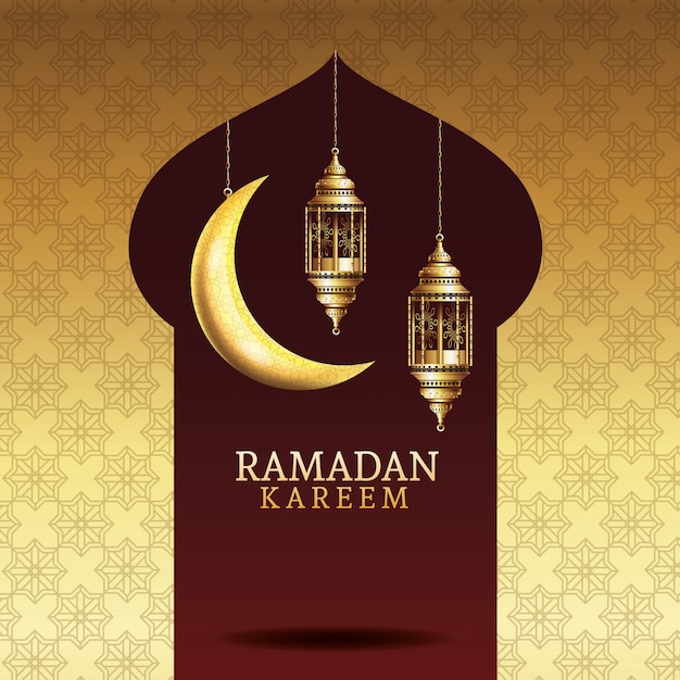 Celebrazione del kareem del Ramadan con l'attaccatura dorata delle lanterne