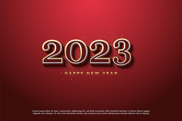 celebrazione del nuovo anno 2023 su sfondo rosso con scarso effetto di luce.
