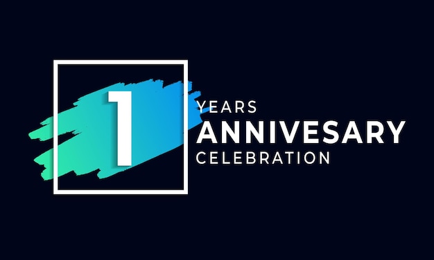 Celebrazione dell'anniversario di 1 anno con pennello blu e simbolo quadrato isolato su sfondo nero