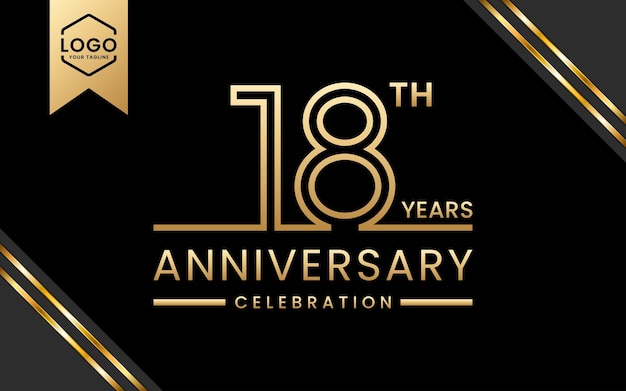 Celebrazione dell'anniversario di 18 anni Modello di anniversario con modello Golden Line Art Vector