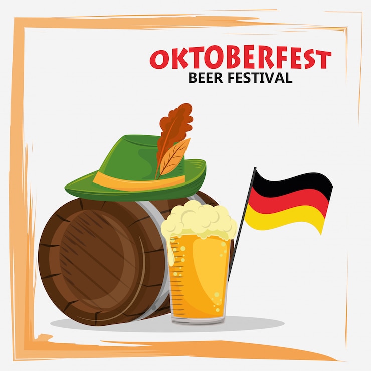 Vettore celebrazione dell'oktoberfest con birra e cappello