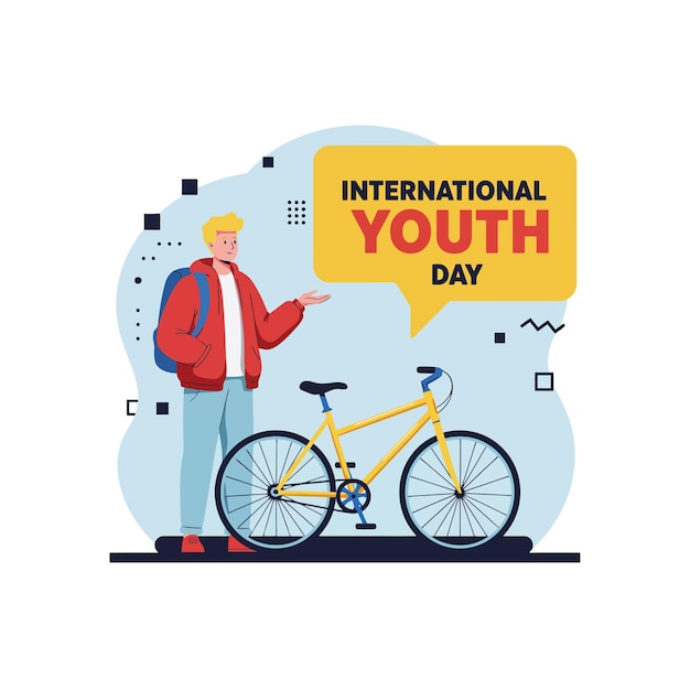 Celebrazione della Giornata Internazionale della Gioventù con un giovane e una bicicletta