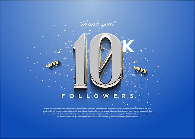 Celebrazione di 10k follower con il classico design dei numeri in argento vettore premium