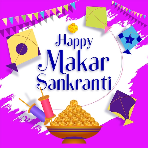 Celebrazione di Vector Makar Sankranti con un festival di aquiloni colorati