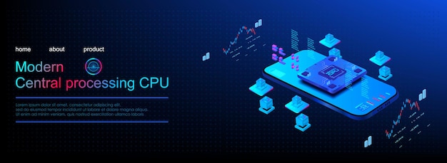Cellulare con processore sullo schermo Cellulare in proiezione assonometrica Microprocessore futuristico per smartphone Microchip digitale moderno Tecnologie avanzate dei sistemi elettronici