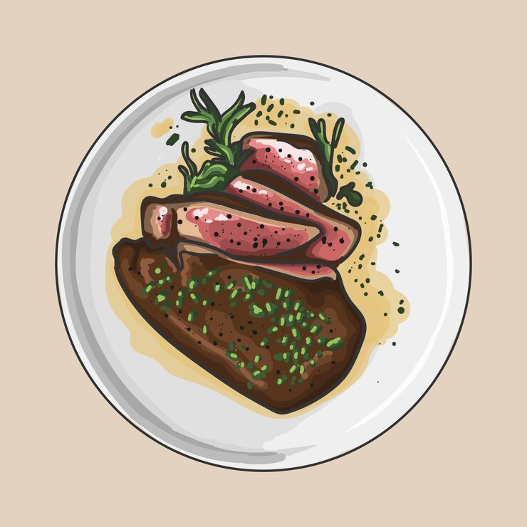Vettore cena a base di bistecca. grafica vettoriale