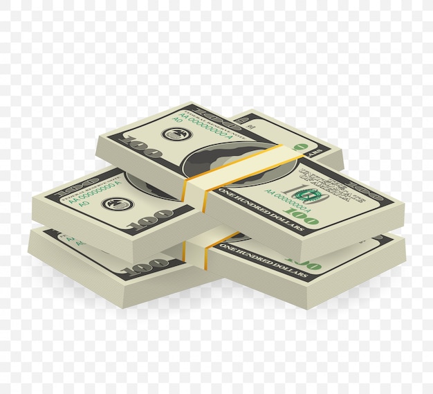 Cento banconote in dollari su fondo bianco. I soldi