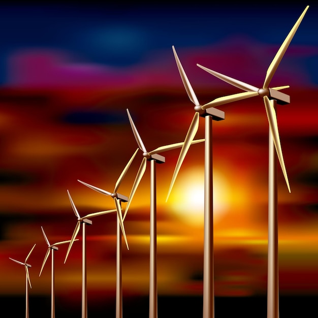 Centrale eolica nel crepuscolo. Energia rinnovabile.