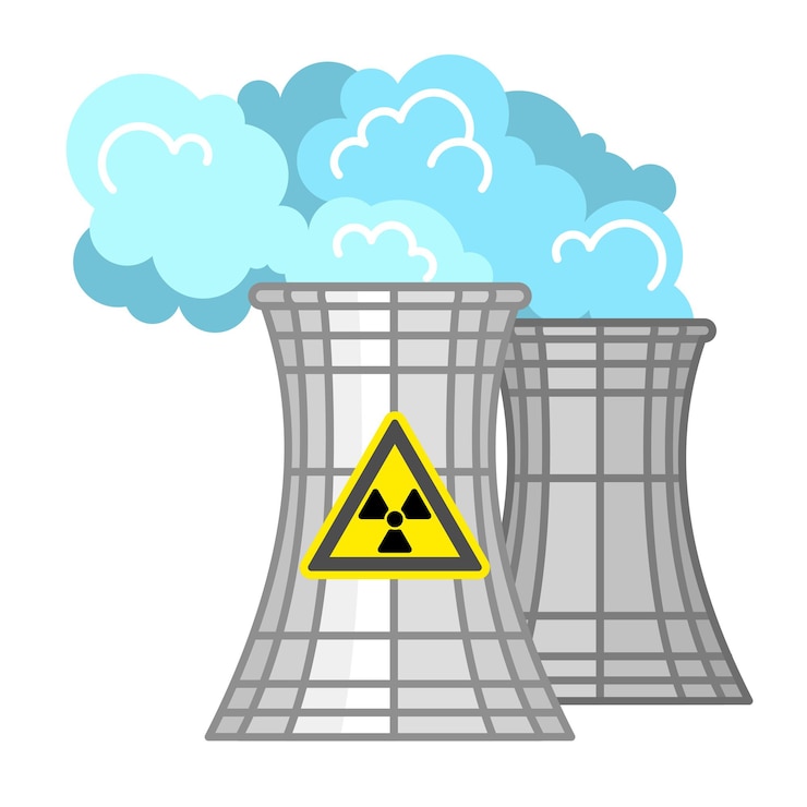 Vettore centrale nucleare e fabbrica concetto industriale di energia nucleare illustrazione vettoriale in stile piatto