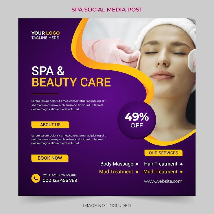 Centro estetico moderno spa modificabile e massaggi Banner promozionale quadrato post sui social media