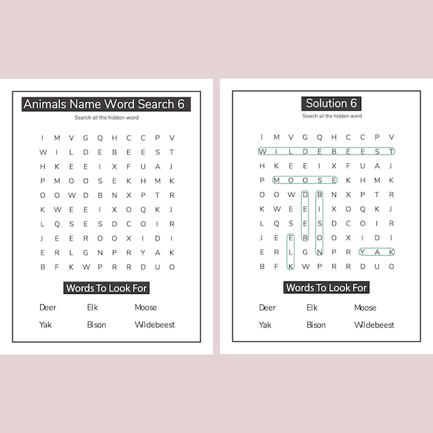Cerca di parole per animali libro di attività di puzzle interno KDP per bambini