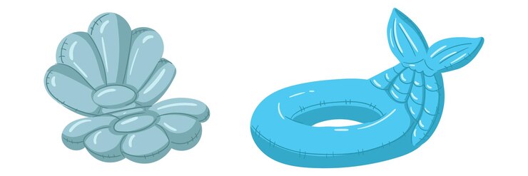 Vettore cerchi di nuoto in forma di conchiglia aperta sirene coda bagel blu cuscino gonfiabile galleggiante
