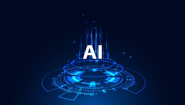 Cerchio astratto collegamento sistema moderno sistema AI meccanismo di intelligenza artificiale blu